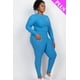thumbnail image 3 of Saronite Conjunto de Dos Piezas de Top y Leggings de Manga Larga con Cuello Alto y Punto Acanalado Básico, Azul Ibiza (Talla Grande para Mujer), 3 of 5