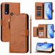 thumbnail image 1 of Funda tipo cartera para TCL 30 XE 5G con bolsillo con cremallera, tarjetero, soporte, correa para la muñeca y tapa de cuero marrón, 1 of 5