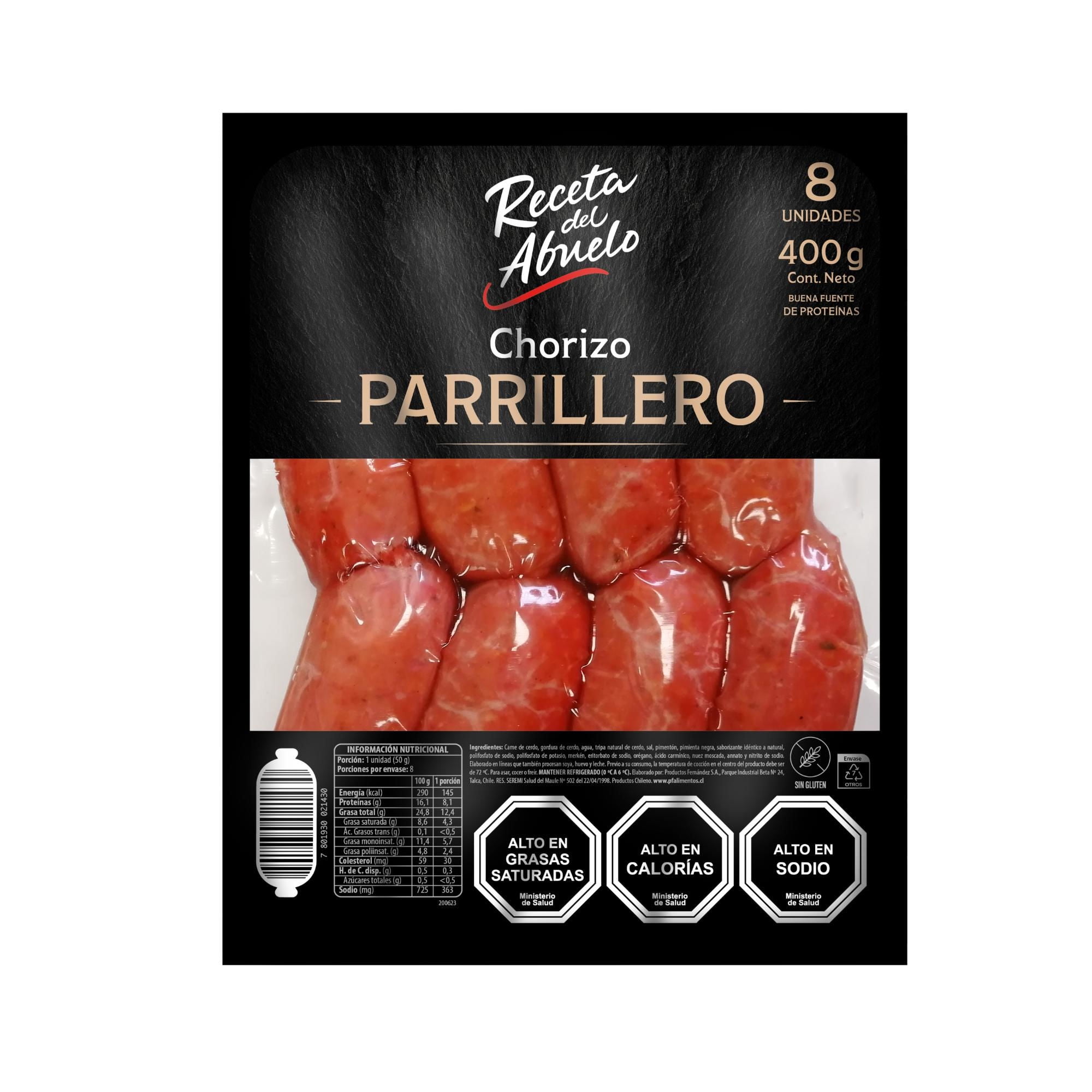 Chorizo Parrillero Display 8 Un 400 g Receta del Abuelo