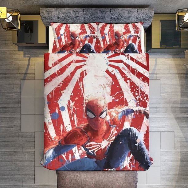Graffiti Spider-Man 3 Piece Sets Full/Queen Size - Reversible Microfiber Quilts with 2 Shams Soft Lightweight Bedspread Coverlet Comforter for All Season Bed Sheets