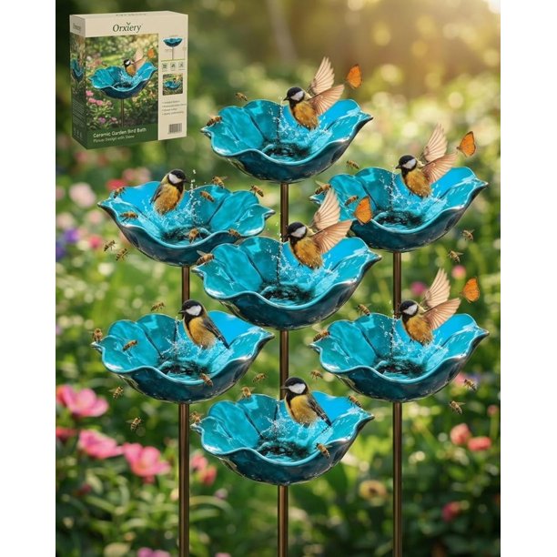 Estaca jardín flor metal hecha mano con baño abejas decoración exterior regalo polinizadores