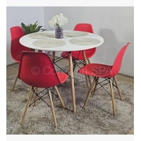 Cori Cori - Juego De Comedor Mesa Eames Blanca 100Cms + 4 Sillas Eames Rojo
