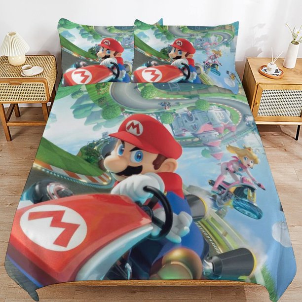 Super Mario 3-Piece Comforter Set for Bedroom Super Mario Bedding Set for Kids Adults Soft Microfiber Duvet Cover Set with Zipper Closure