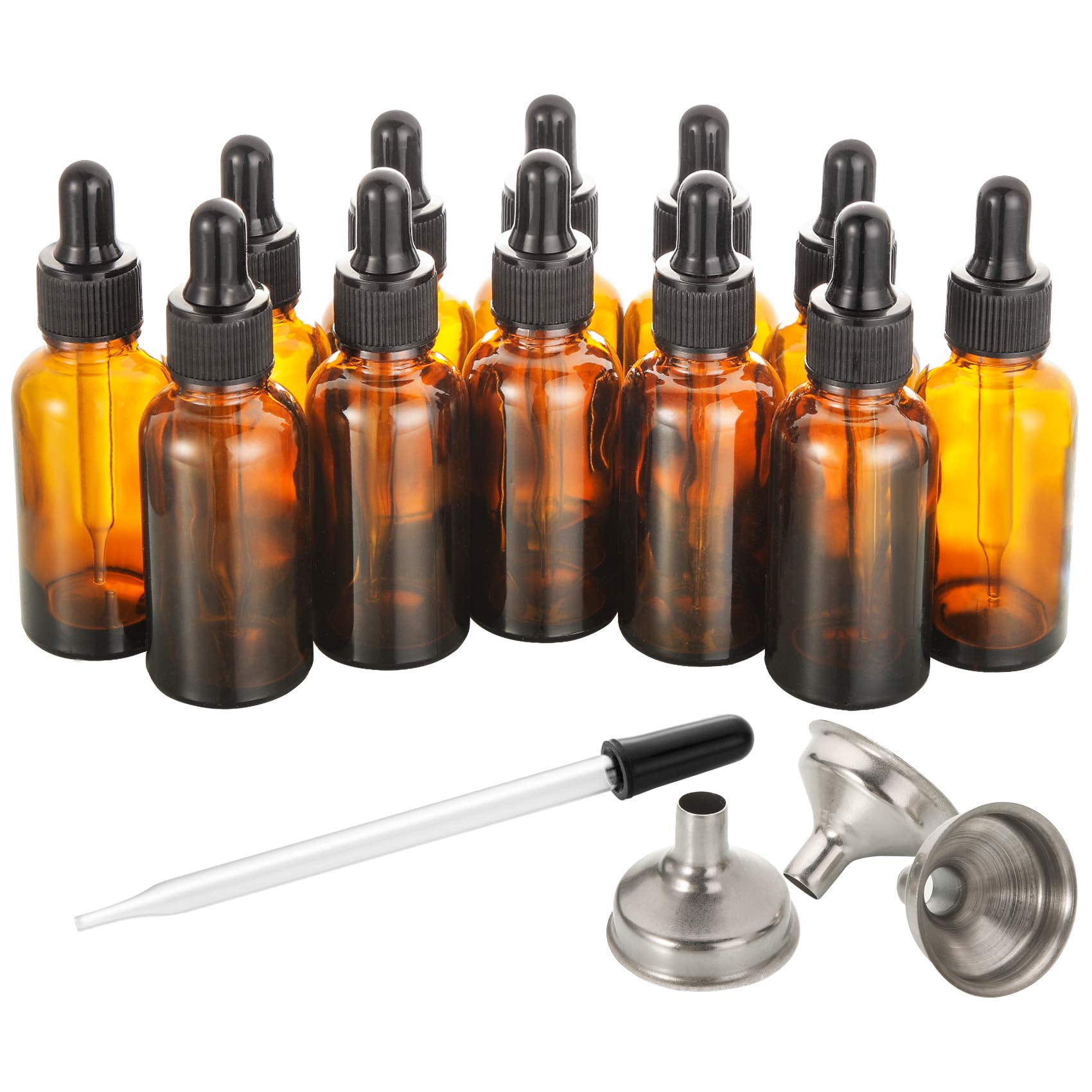 Frascos Cuentagotas Aozita De Vidrio Ámbar De 30 Ml Con Accesorios, Paquete De 12
