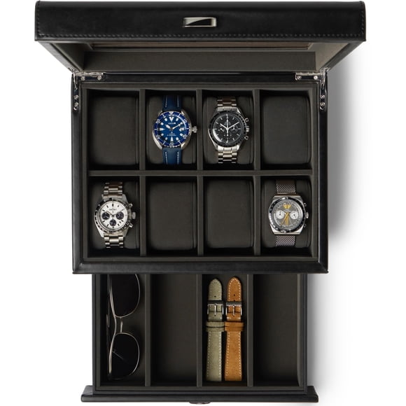 Caja de relojes TAWBURY de 8 compartimentos negro/gris carbón 27 × 22 × 15 cm