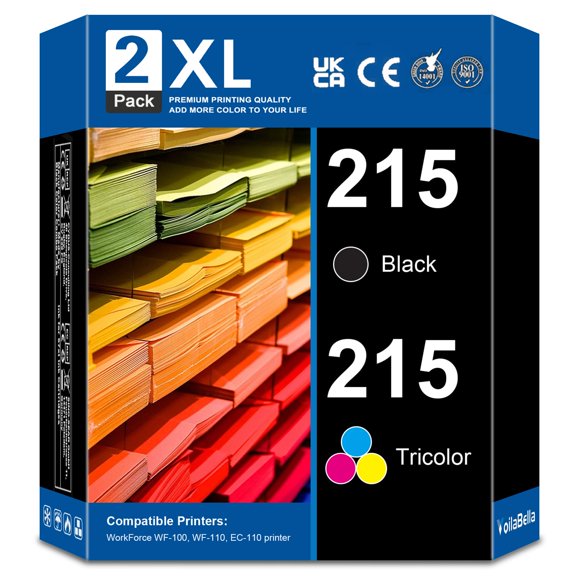 Cartucho de tinta VoilaBella T215, paquete de 2, negro y tricolor