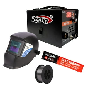 Redbo - Pack Soldadora Mig 120P + 1 Kilo De Alambre Flux + 1 Kilo De Electrodo + Mascara Fotosensible