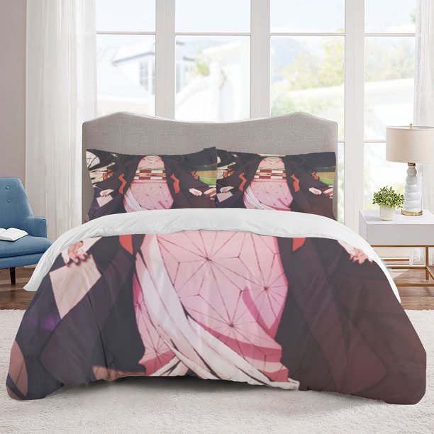 Demon Slayer Bedding Sets Cartoon Duvet Cover Lightweight 3 Piece Bet Sets for Kids Boys Girls