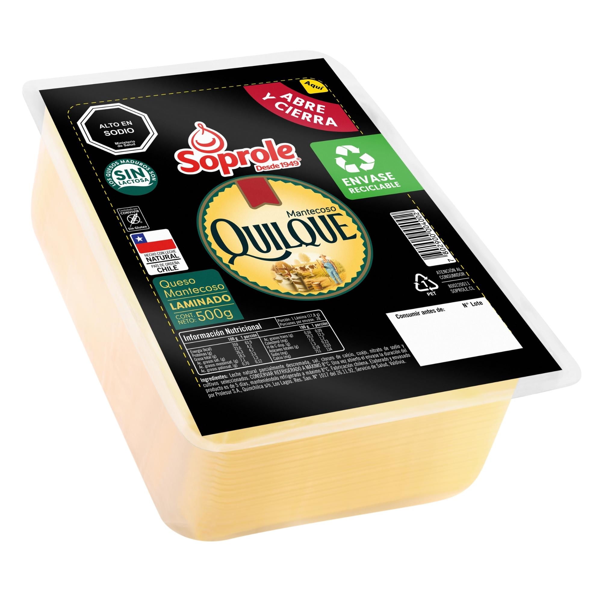 Queso Mantecoso Quilque Laminado 500 g Soprole