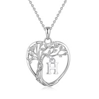 Collar Heshpaws 925 Sterling Silver Eternal Tree Of Life Con Inicial A-Z Para Mujer Plata