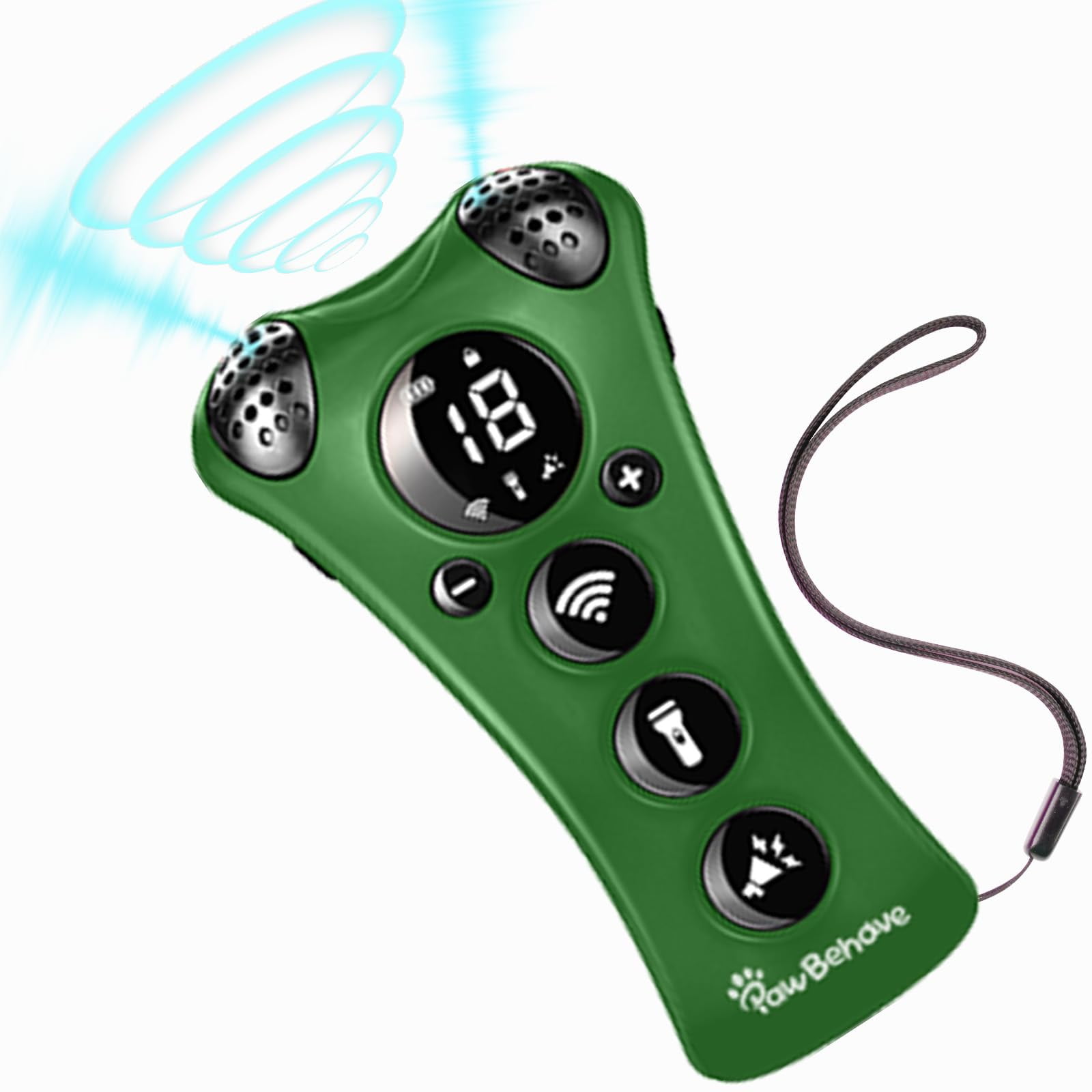 Entrenador canino PawBehave ultrasónico con 18 sonidos y linterna
