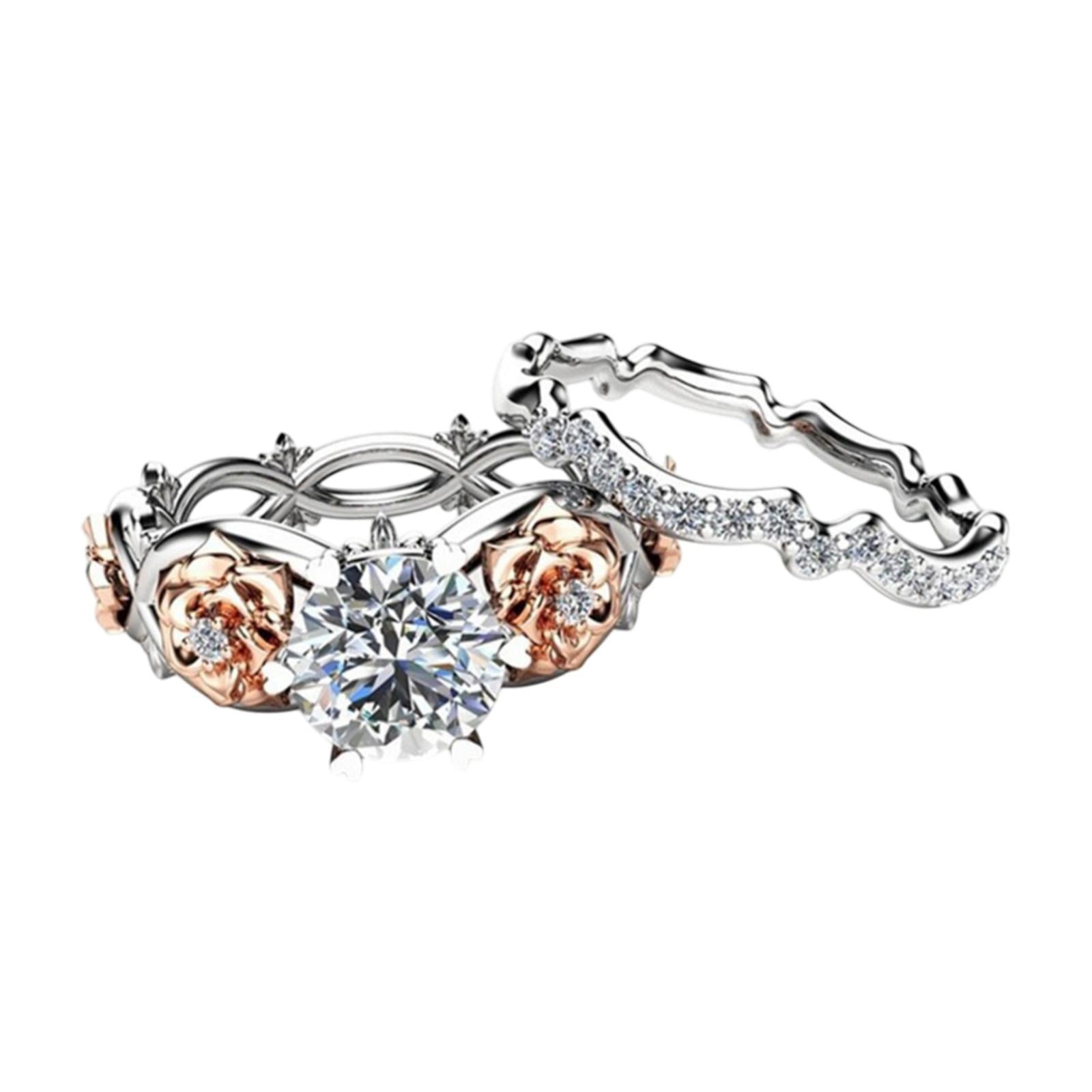 Ioensy - 2x Dos Tono Rose Flower Rings Juego De Regalo De San Valentín Para Ropa De Fiesta Diaria