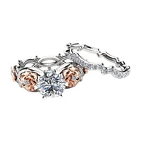 Ioensy - 2X Dos Tono Rose Flower Rings Juego De Regalo De San Valentín Para Ropa De Fiesta Diaria