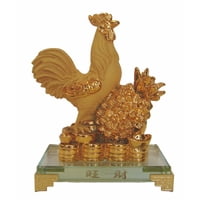 Feng Shui Import - Estatua De Gallo Importada De Feng Shui Con Acabado Dorado De Goma