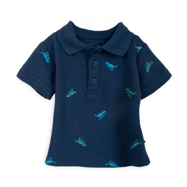 Polera Bebé Niño Cuello Piqué Bordado Dino Azul Marino Pillin