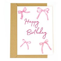 Tarjeta De Cumpleaños Tiangqiwoole Coquette Pink Bow Watercolor