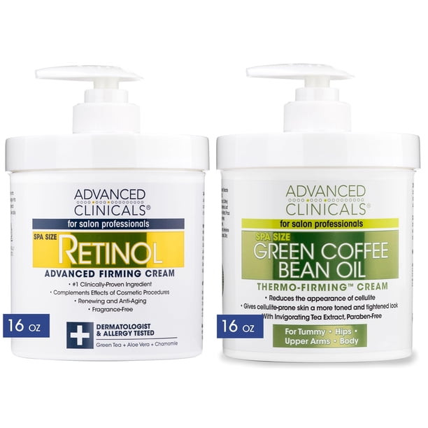 Set de cuidado de la piel Crema corporal con retinol de Advanced Clinicals y crema anticelulítica con aceite de granos de café verde