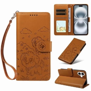 Funda Billetera Foxdock Compatible Con Iphone 16 Plus , Diseño Perrito Tierno, Ranuras Para Tarjetas Y Soporte Plegable