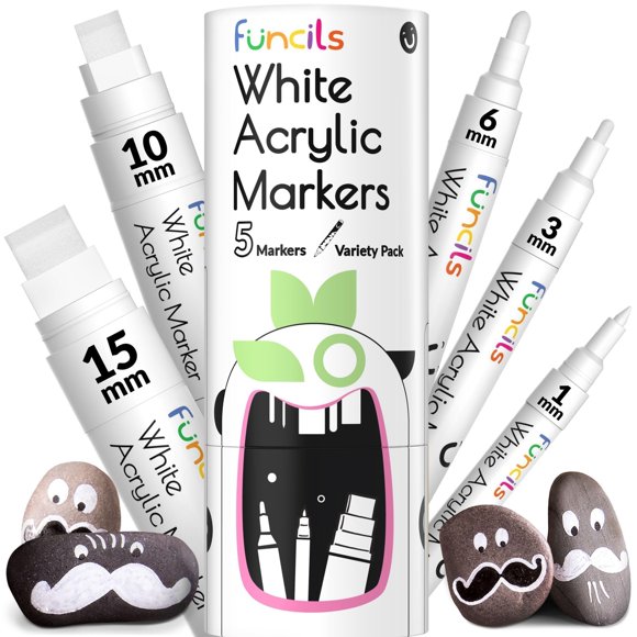Rotuladores de pintura Funcils blancos, pack de 5, puntas de 1 mm a 15 mm