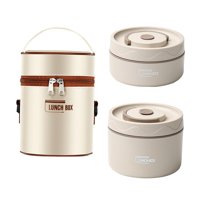 Bothyi - 2X Fiambrera Aislada Lonchera Redonda Bento Box Para Senderismo Hogar Estudiante Beige