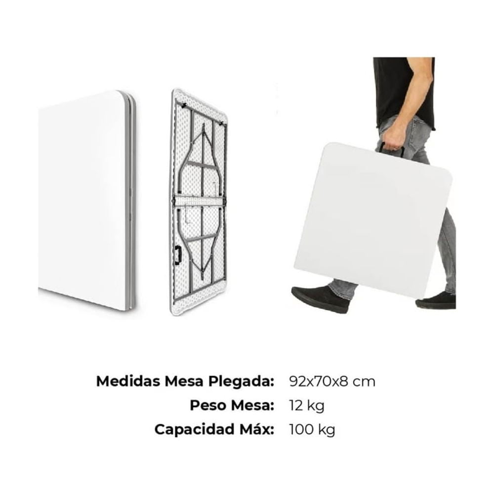 Ak Sport - Mesa Plegable Blanca Transportable Lavable 180 Cm