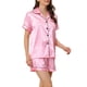 thumbnail image 4 of Conjuntos de pijama para mujer INSPIRE CHIC, camisa de botones y pantalones cortos, 2 piezas de seda satinada para dormir, M Rosa, 4 of 6