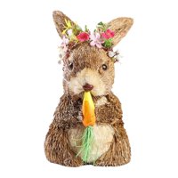 Bothyi - Encantadora Paja Pascua Conejo Estatuilla Artesanía Para La Decoración Del Festival De Primavera 12X11X21Cm