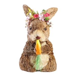 Bothyi - Encantadora Paja Pascua Conejo Estatuilla Artesanía Para La Decoración Del Festival De Primavera 12X11X21Cm
