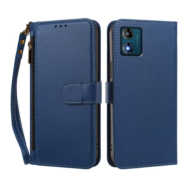 Funda Tipo Billetera para Motorola Moto E13 2023 4G con Soporte y Bolsillo con Cierre Azul profundo