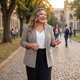 thumbnail image 2 of Agnes Orinda Blazers de Talla Grande para Mujeres Cuadros Solapa con Muesca Manga Larga Blazer Casual de Negocios 4X Marrón Beige, 2 of 7
