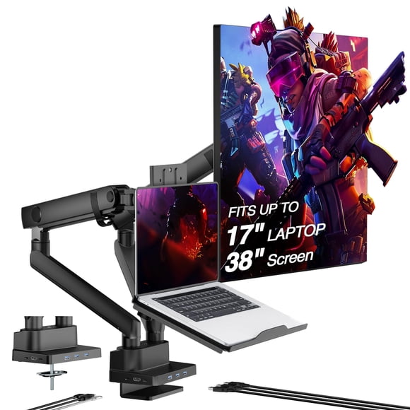 Brazo Para Monitor Avlt Doble 17 38 Con Bandeja Para Laptop Y Dock Usb c
