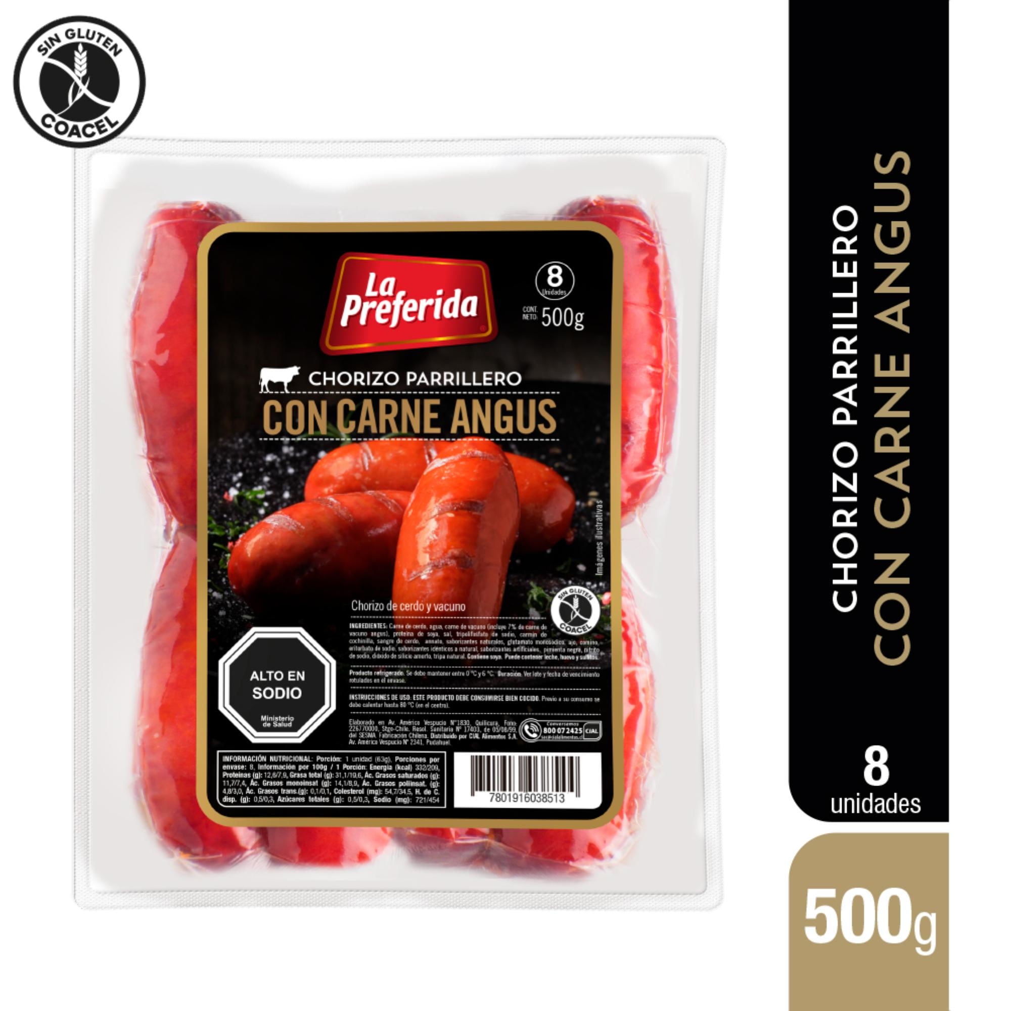 Chorizo Parrillero Con Carne De Angus Bolsa 8 Un 500 g La Preferida