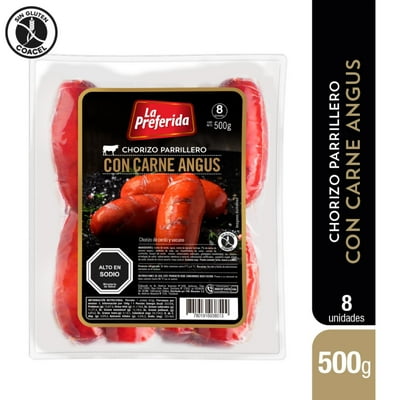 Chorizo Parrillero Con Carne De Angus Bolsa 8 Un 500 G La Preferida