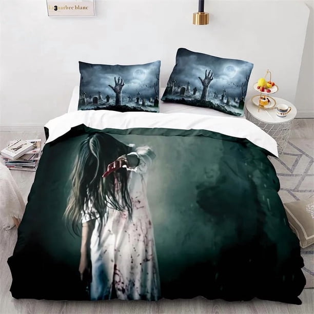 Horror Theme Spooky Bedding Set Boys Girls Duvet Cover Pillowcase Bed Kids Adult Home Textileextile