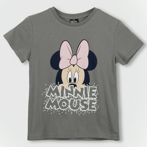 Polera Manga Corta Niña Moño Minnie Gris Disney