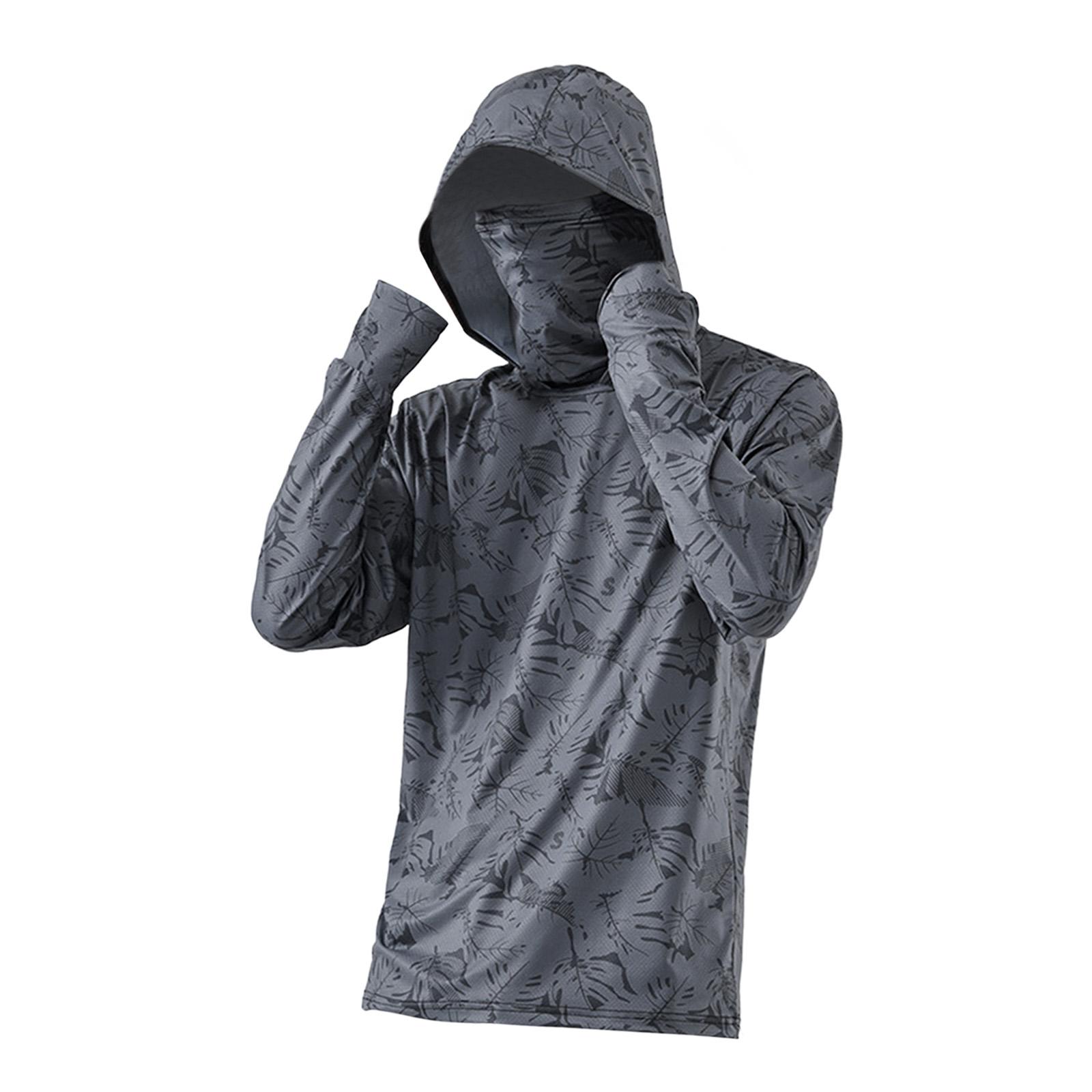 Magideal - Chaqueta De Camisa Con Capucha De Protección Solar Para Hombres Con Agujeros Para Los Pulgares Cómoda Delgada Con Máscara Outwear Ropa Para Golf Pesca , Gris Oscuro, Xxxl