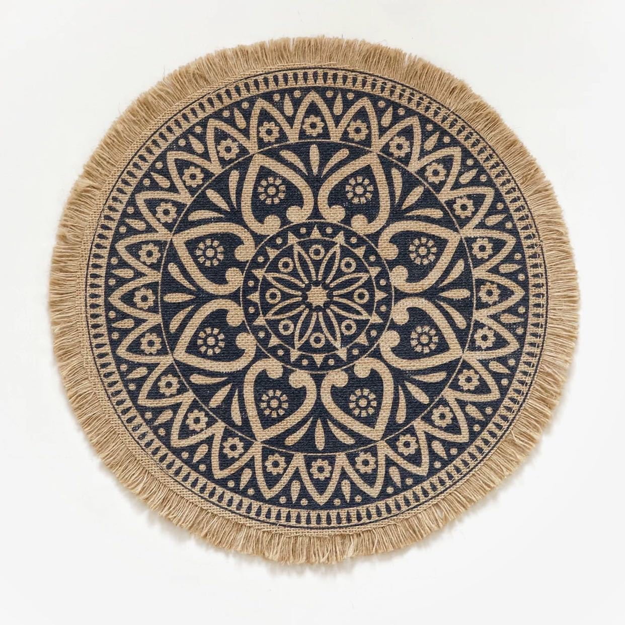 Xmhytop Juego De 6 Manteletes Redondos Artesanales Bohemio， Fibra De Yute Natural, Colores Negro Y Natural, 38 Cm, Estilo A, C