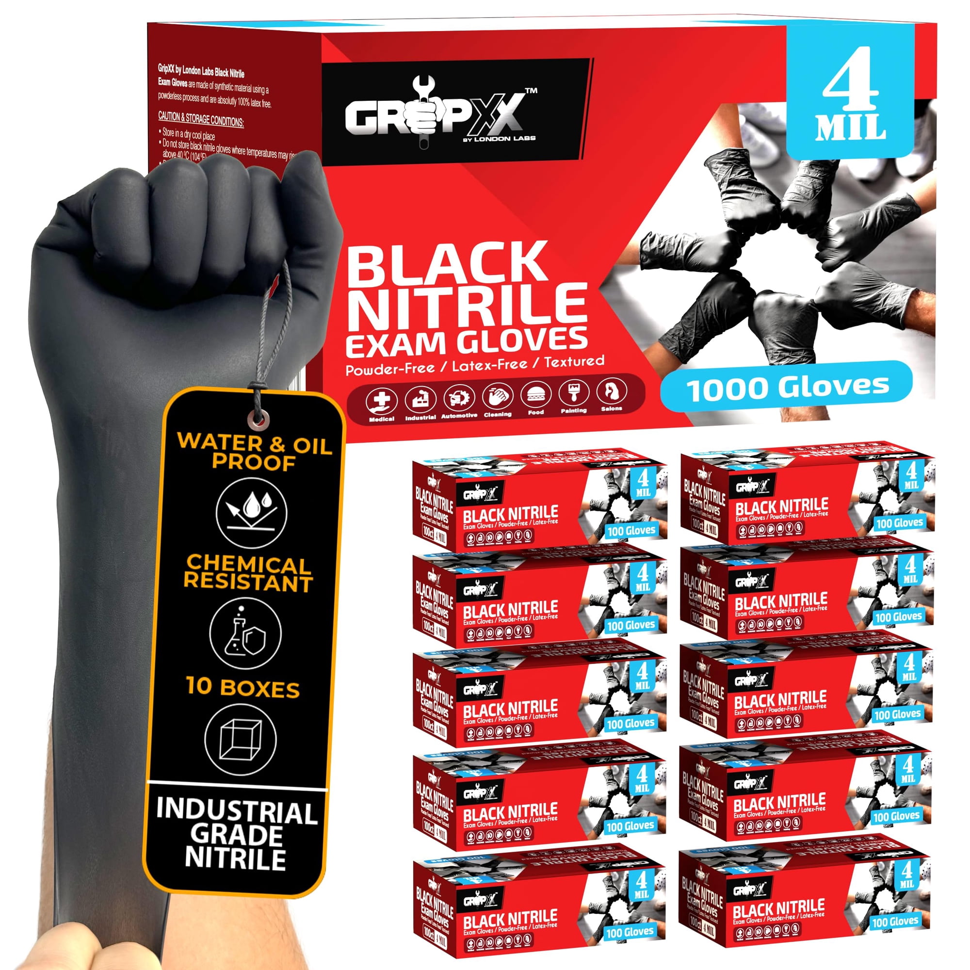 Guantes Desechables De Nitrilo London Labs, Negros, 4 Mil (1000 Unidades)
