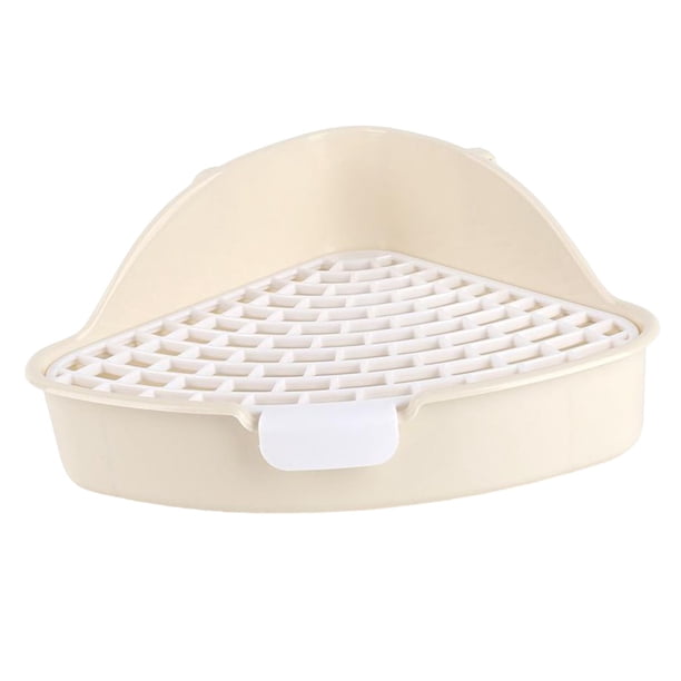 Bandeja de arena triangular mediana, inodoro de esquina, orinal de entrenamiento con rejilla, bandeja para mascotas, hurones, animales pequeños, conej Blanco