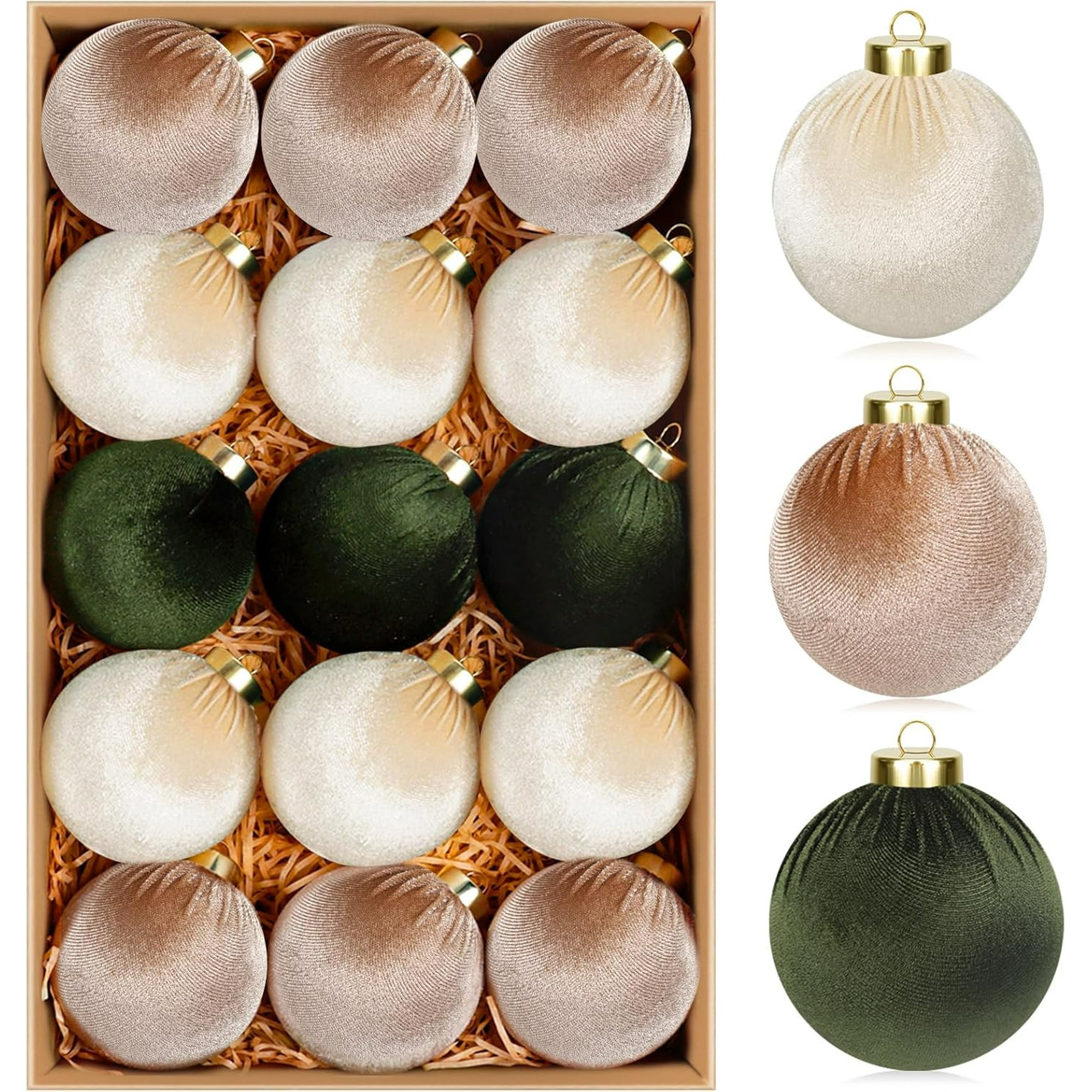 Wakeshome - 15 Esferas Navideña 6cm Bambalinas Terciopelo Adornos Arbol