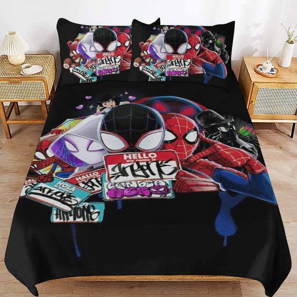 Into The Spider-Verse Bedding Sets Ultra Soft Skin-Friendly Duvet Cover 3 Piece, Cute Comforter Cover Bed Set for Boys Girls Kids