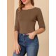 thumbnail image 5 of INSPIRE CHIC Camisetas de Mujer Mangas al Codo Cuello Barco Ajuste Ceñido Casual Camisetas Marrón L, 5 of 7