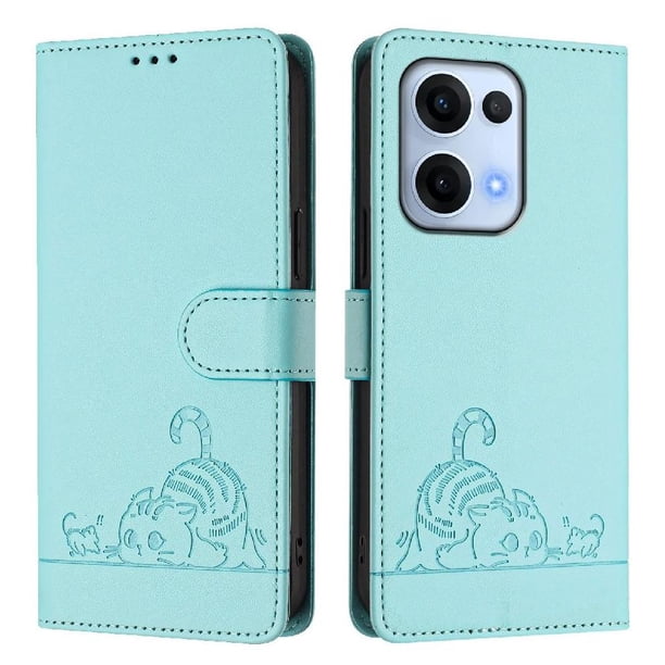 Funda tipo cartera FOXDOCK para Oppo Reno13 con soporte, ranuras, RFID, diseño de gato