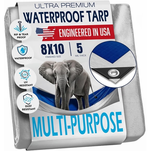Tarp King-a-Ma-Jigs, plástico impermeable, 8 x 10 pies, azul/plata