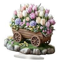 Magideal - Decoración De Carro De Flores 2D Adorno De Escritorio Plano, Regalo De Amigo De Vacaciones Artesanía De Arte Acrílico Para Escritorio Comedor Sala De