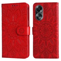 Funda Tipo Cartera Foxdock Para Oppo A58 4G , Diseño Girasol En Relieve, Cuero Pu, Cierre Magnético, Soporte Y Tarjetero