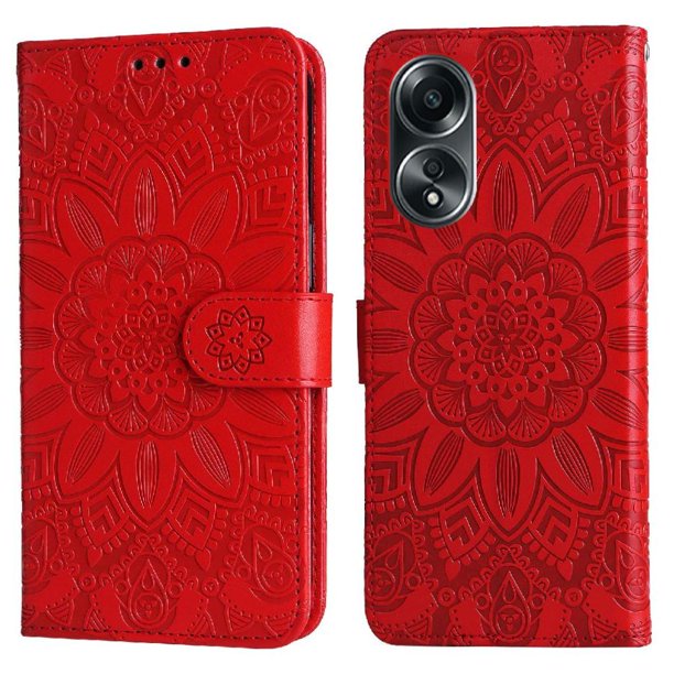 Funda tipo cartera FOXDOCK para OPPO A58 4G , diseño girasol en relieve, cuero PU, cierre magnético, soporte y tarjetero