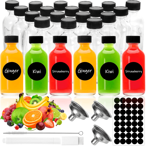 Pack 24 Botellas de Cristal con Tapa Mini Frascos de Vidrio 60ml Botellitas de Cristal Pequeñas Jengibre shots