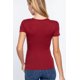 thumbnail image 2 of Saronite Camiseta Básica de Algodón Acanalado, Manga Corta, Cuello en V, Color Vino (Mujer), 2 of 4