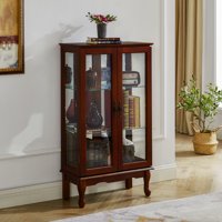 M&Ms - Curio Cabinet Lighted Curio Diapaly Cabinet With Adjustable Shelves And Mirrored Back Panel, Tempered Glass Doors (Cherry, 3 Tier), (E26 Light Bulb Not Included)